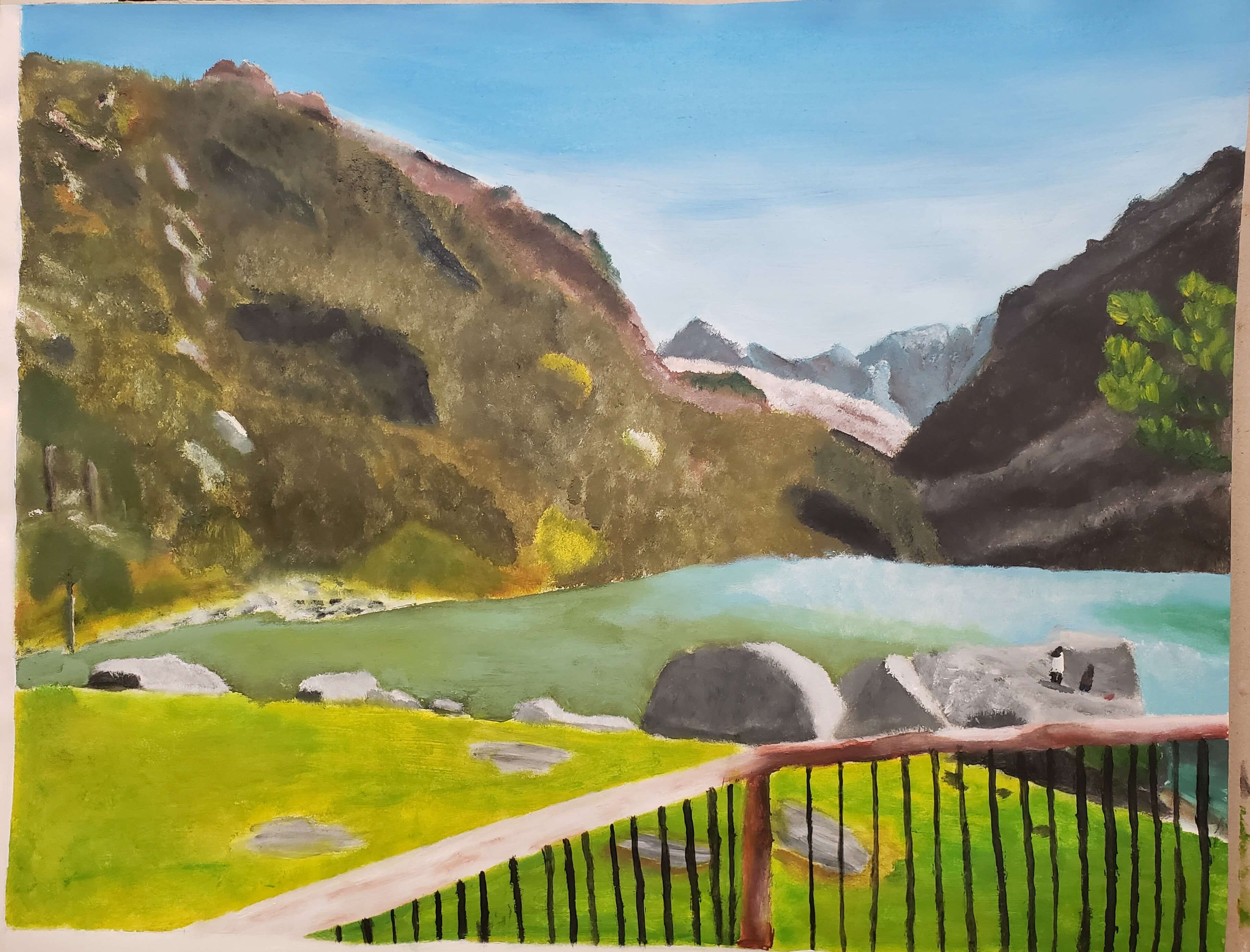 tableau représentant vue d'un lac des pyrenees