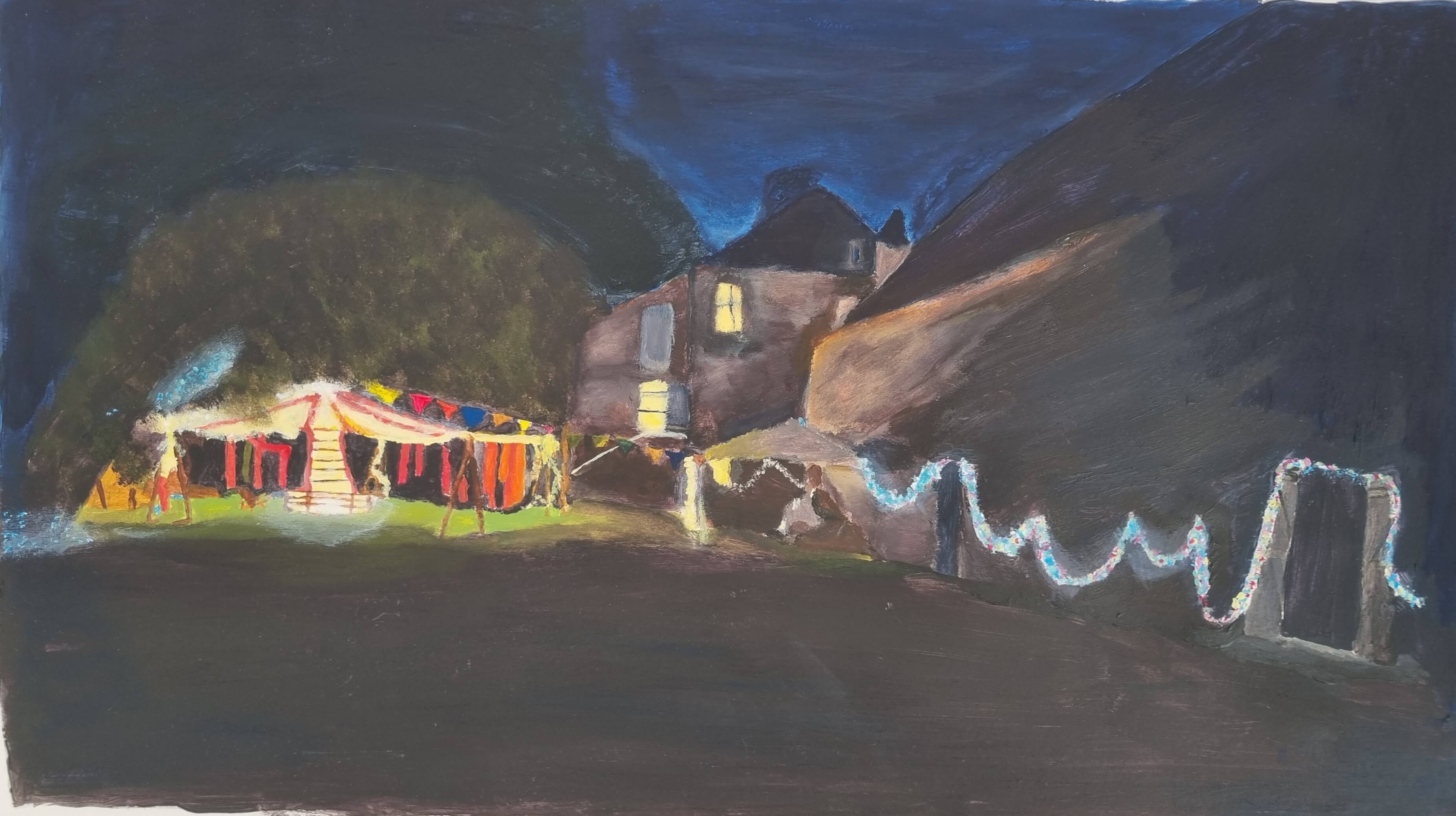 tableau réprésentant chapiteau illuminé de nuit
