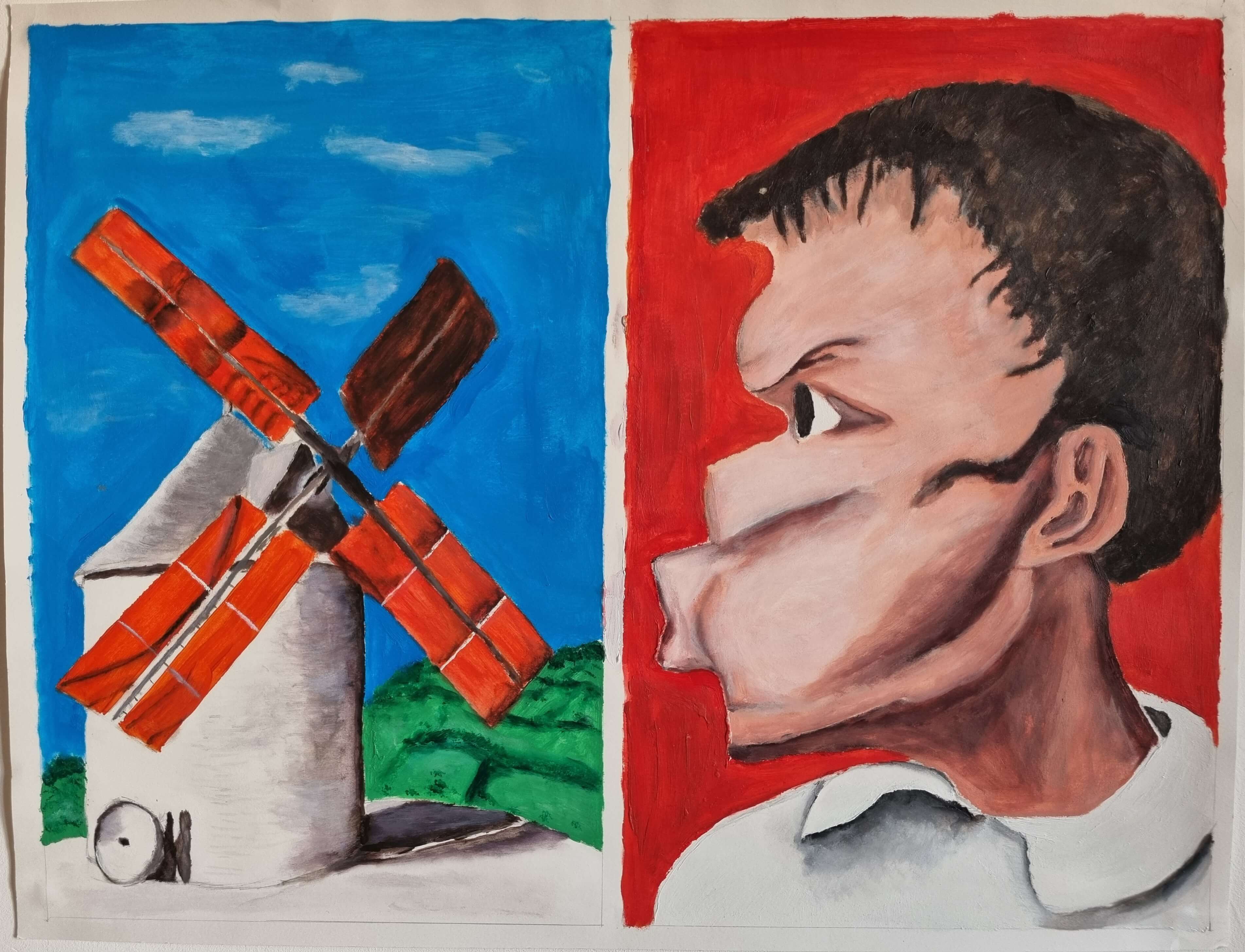 tableau réprésentant un moulin et un enfant qui souffle